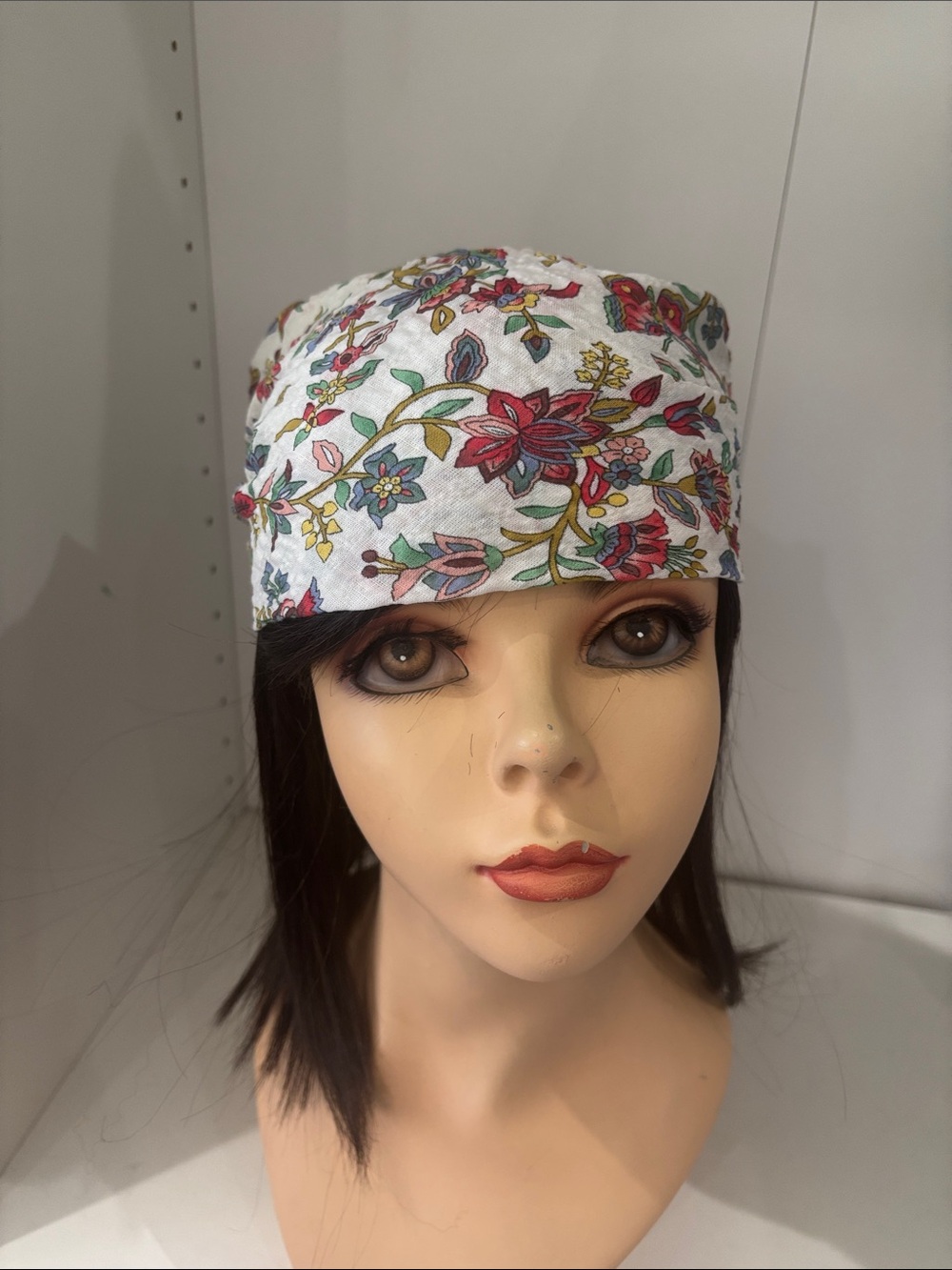 White Floral Cotton Headband with Multicolor Print